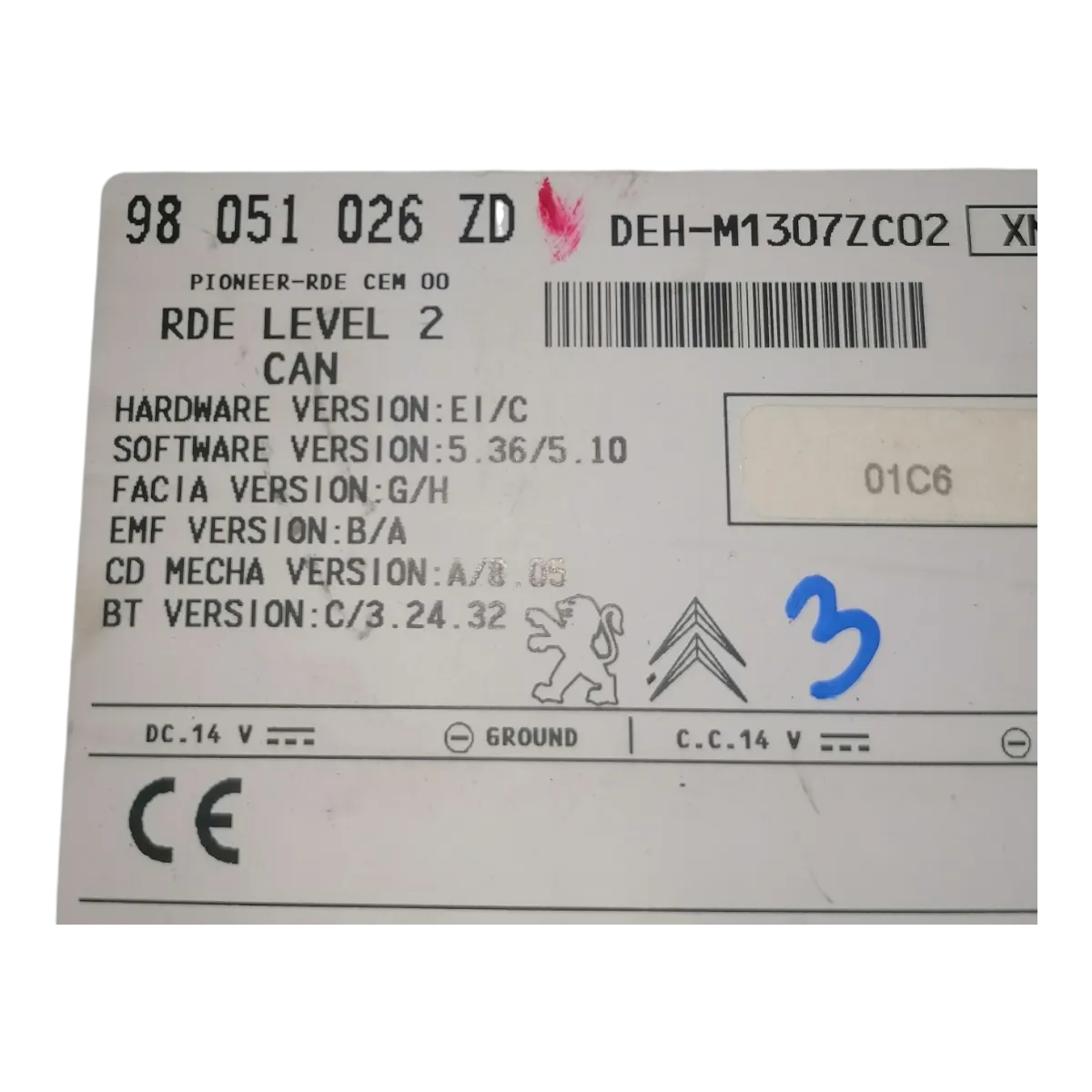 Peugeot 208   12-19     CD/radio     98051026ZD   DEH-M1307ZC02