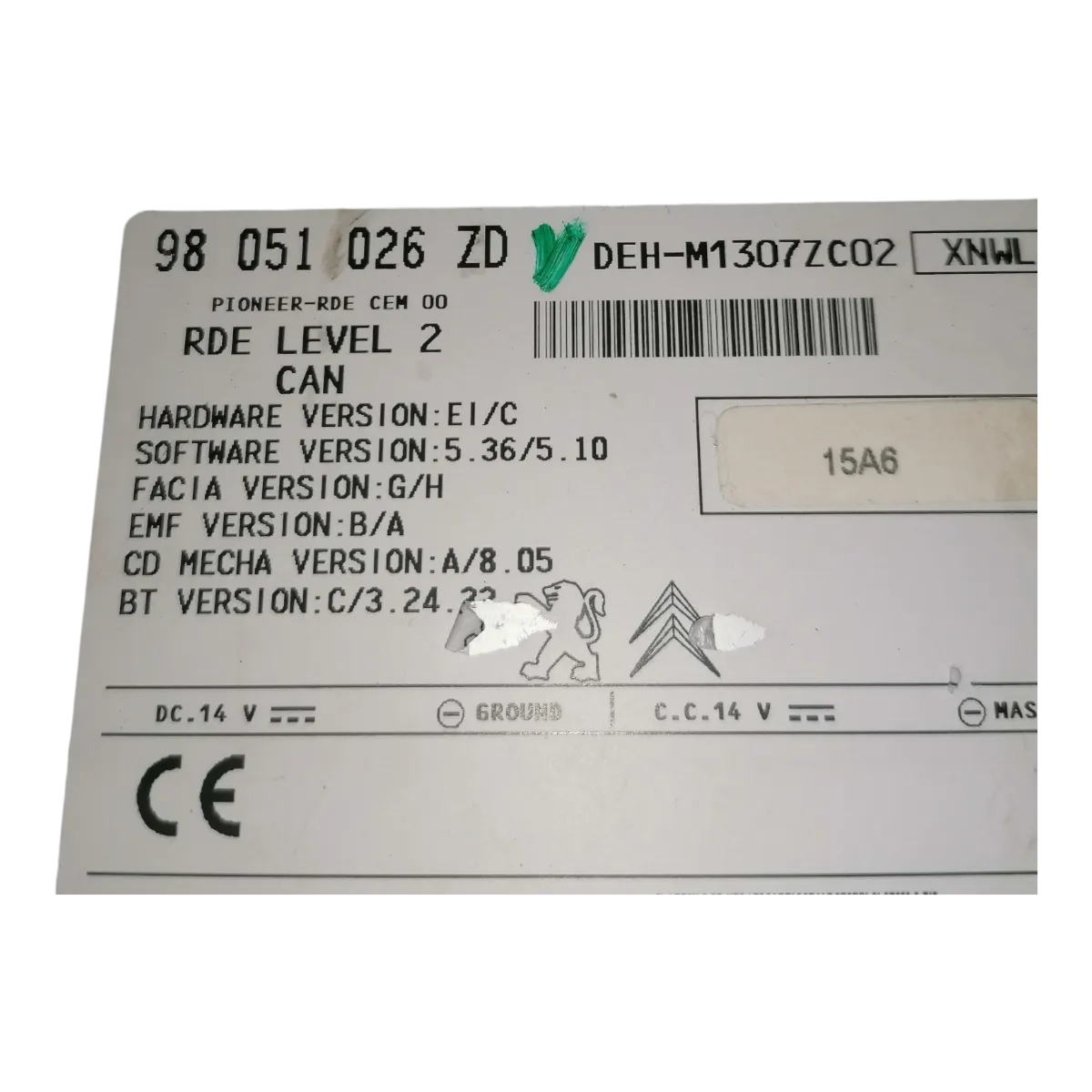 Peugeot 208   12-19     CD/radio     98051026ZD   DEH-M1307ZC02