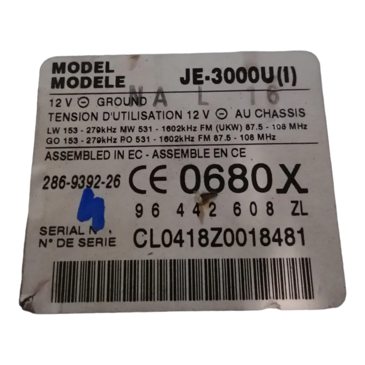 Peugeot 607   99-10     radio     96442608ZL     286-9392-26