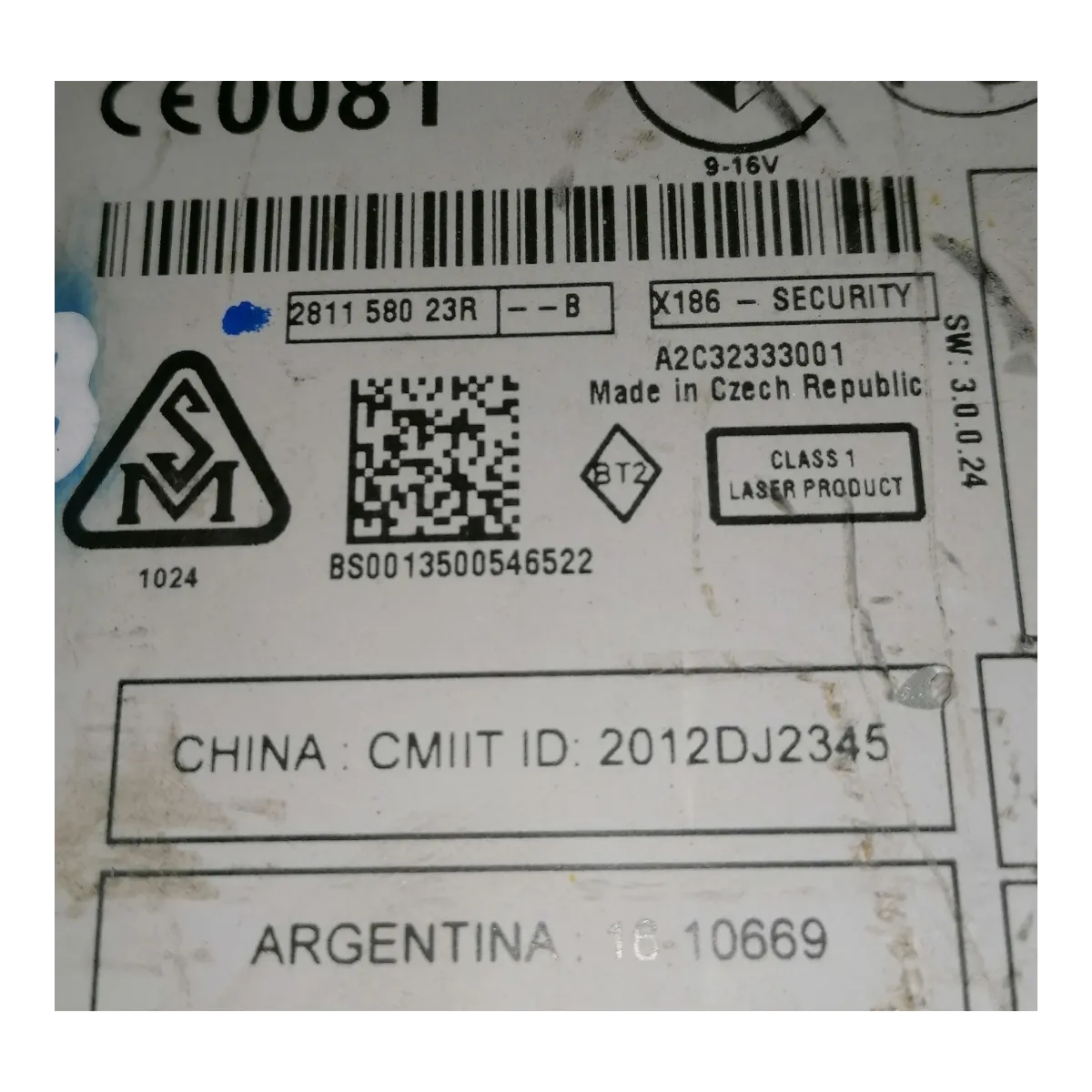 Renault Megane III  08-16     radio/CD    281158023R   A2C32333001   2012DJ2345