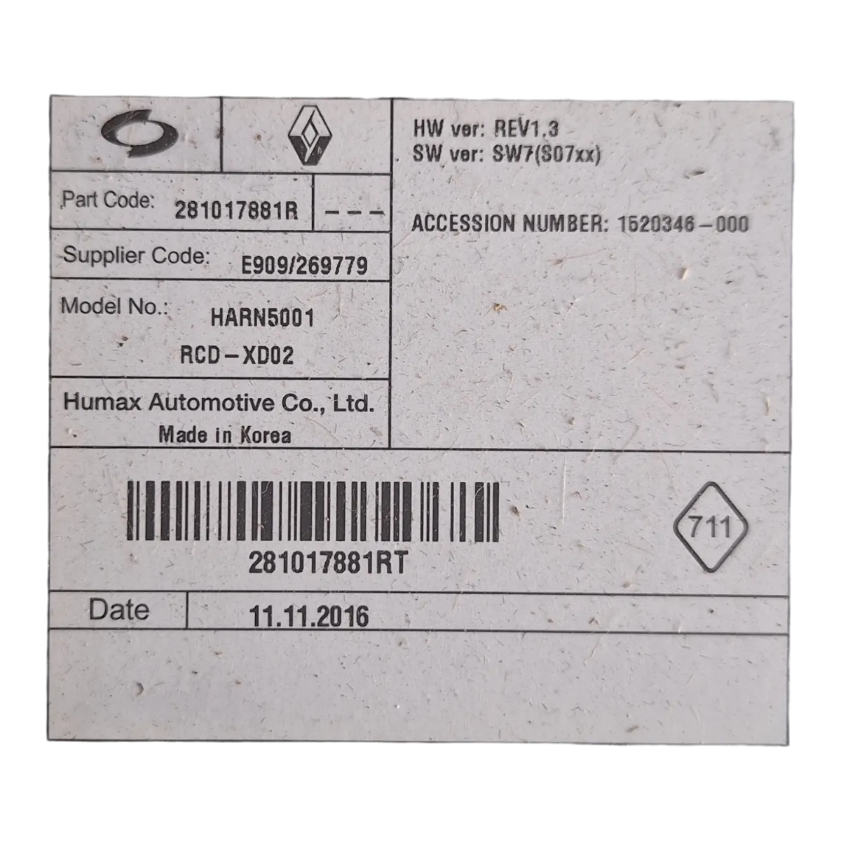 Renault Talisman  15-    CD changer     281017881R