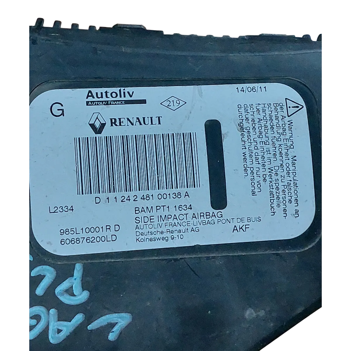 Renault Laguna III  07-15  airbag/ zračni jastuk sjedala  lijevi   985L10001R   606876200LD