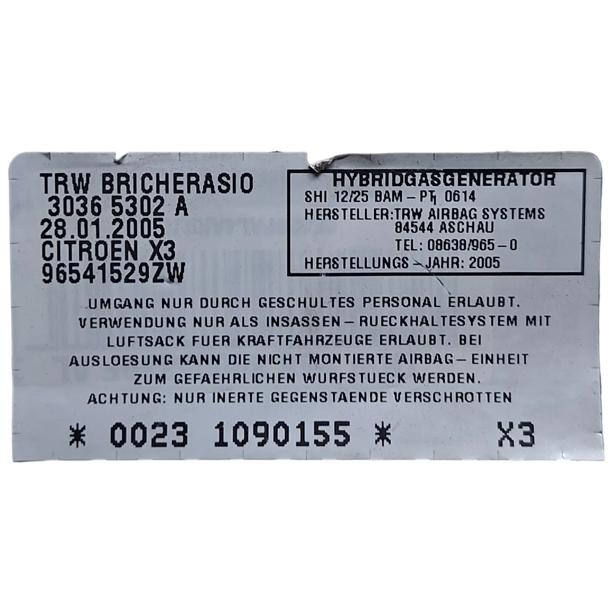 Citroen C5 II  01-08   airbag/ zračni jastuk sjedala desni    96541529ZW